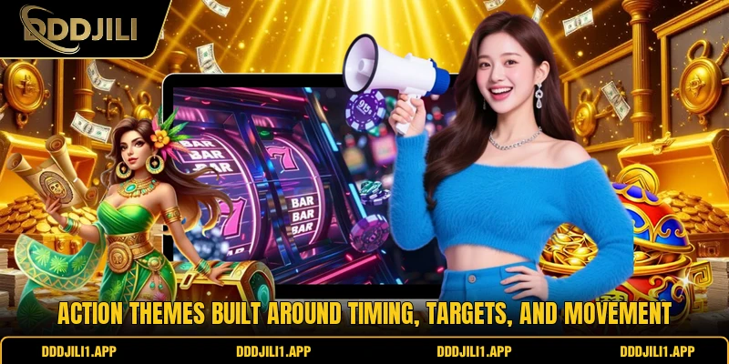 Action themes built around timing, targets, and movement