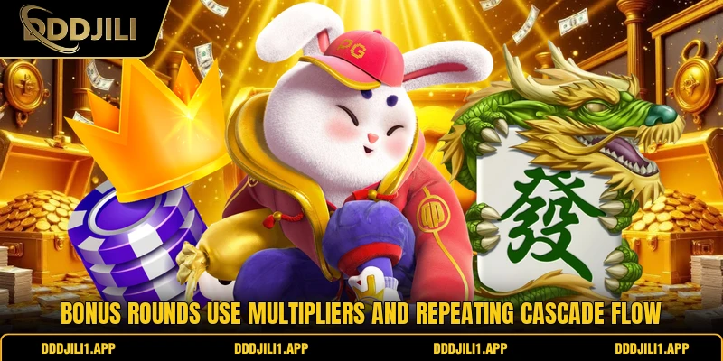 Bonus rounds use multipliers and repeating cascade flow