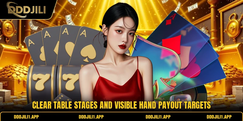 Clear table stages and visible hand payout targets