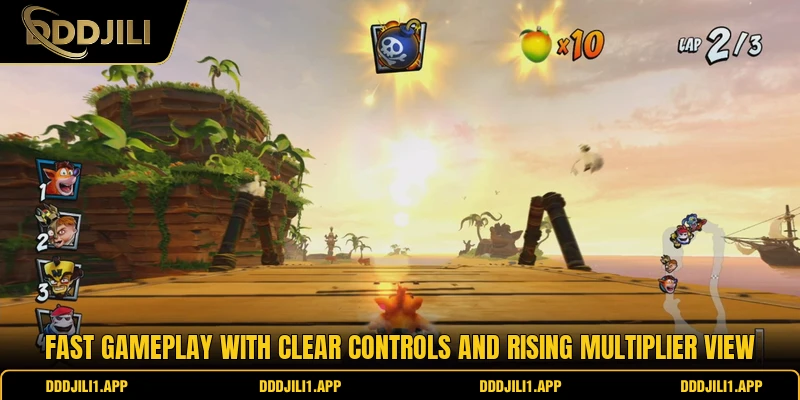 Fast gameplay with clear controls and rising multiplier view