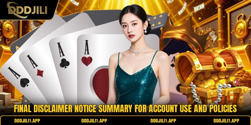Final disclaimer notice summary for account use and policies