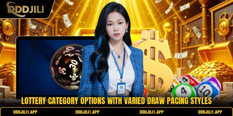Lottery category options with varied draw pacing styles