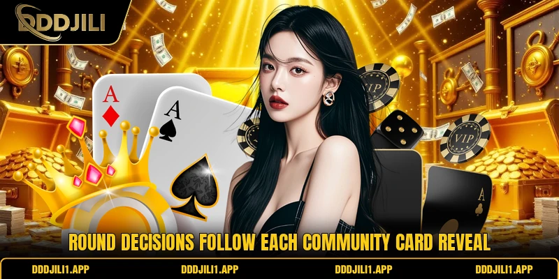 Round decisions follow each community card reveal