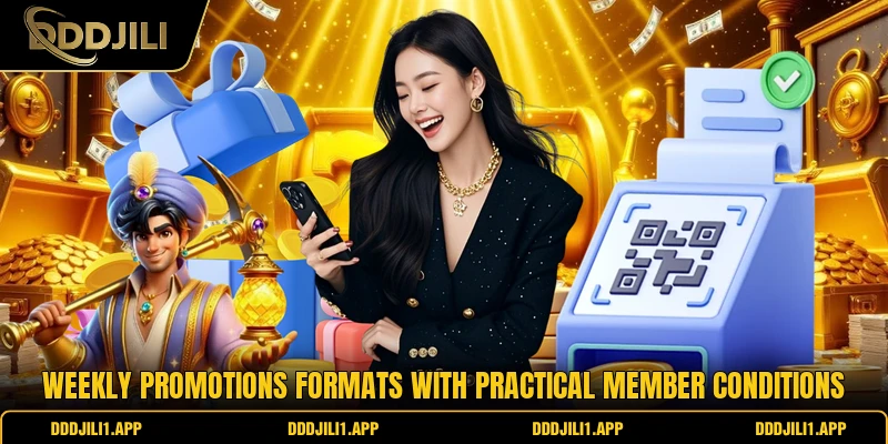 Weekly promotions formats with practical member conditions